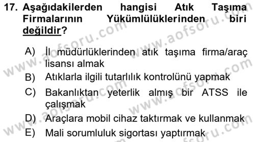 Tehlikeli Madde Lojistiği Ve İş Güvenliği Dersi 2024 - 2025 Yılı Yaz Okulu Sınav Soruları 17. Soru