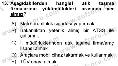 Tehlikeli Madde Lojistiği Ve İş Güvenliği Dersi 2025 - 2026 Yılı (Final) Dönem Sonu Sınav Soruları 13. Soru
