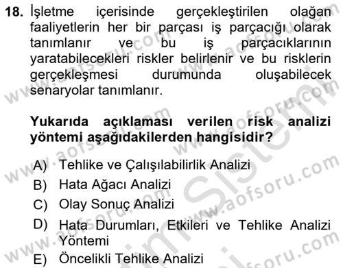 Tehlikeli Madde Lojistiği Ve İş Güvenliği Dersi 2025 - 2026 Yılı (Final) Dönem Sonu Sınav Soruları 18. Soru