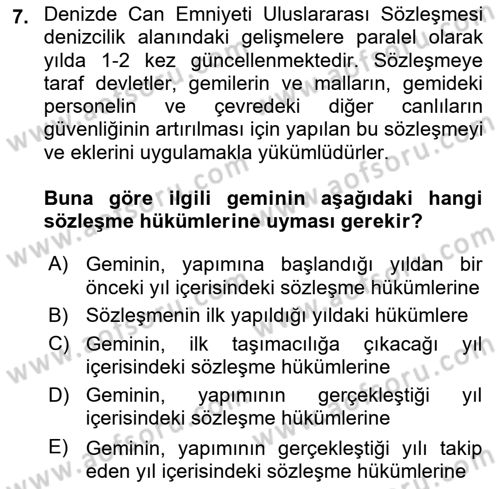Tehlikeli Madde Lojistiği Ve İş Güvenliği Dersi 2025 - 2026 Yılı (Final) Dönem Sonu Sınav Soruları 7. Soru