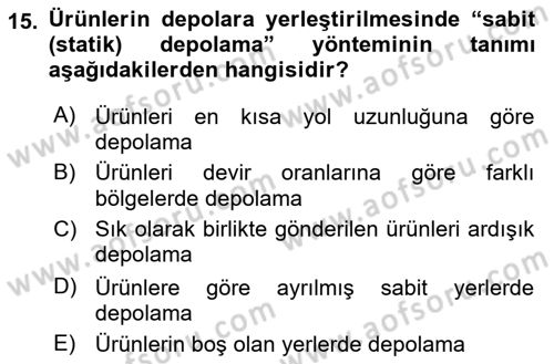 Lojistik Planlama Ve Modelleme Dersi 2018 - 2019 Yılı (Vize) Ara Sınavı 15. Soru