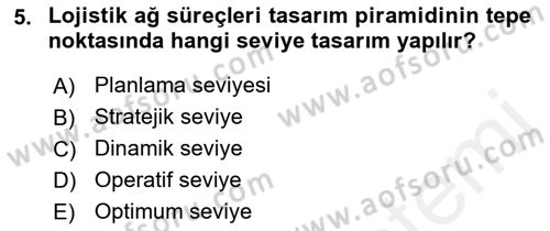 Lojistik Planlama Ve Modelleme Dersi 2018 - 2019 Yılı (Vize) Ara Sınavı 5. Soru