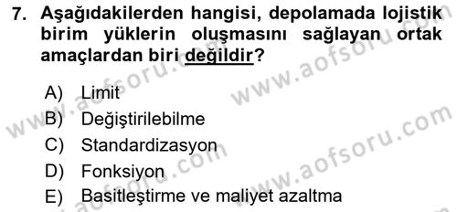 Lojistik Planlama Ve Modelleme Dersi 2018 - 2019 Yılı Yaz Okulu Sınavı 7. Soru