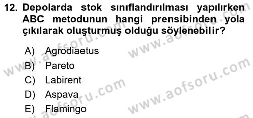 Lojistik Planlama Ve Modelleme Dersi 2020 - 2021 Yılı Yaz Okulu Sınavı 12. Soru