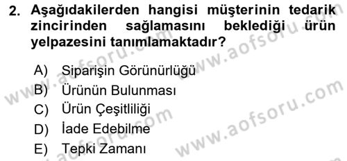 Lojistik Planlama Ve Modelleme Dersi 2020 - 2021 Yılı Yaz Okulu Sınavı 2. Soru