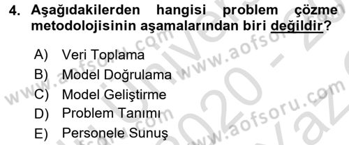 Lojistik Planlama Ve Modelleme Dersi 2020 - 2021 Yılı Yaz Okulu Sınavı 4. Soru