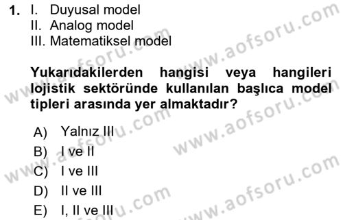 Lojistik Planlama Ve Modelleme Dersi 2021 - 2022 Yılı (Vize) Ara Sınav Soruları 1. Soru