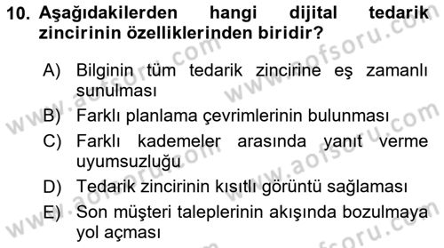 Lojistik Planlama Ve Modelleme Dersi 2021 - 2022 Yılı (Vize) Ara Sınav Soruları 10. Soru