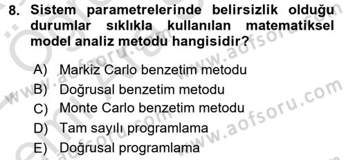 Lojistik Planlama Ve Modelleme Dersi 2021 - 2022 Yılı (Vize) Ara Sınav Soruları 8. Soru