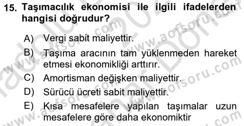Lojistik Planlama Ve Modelleme Dersi 2021 - 2022 Yılı (Final) Dönem Sonu Sınav Soruları 15. Soru