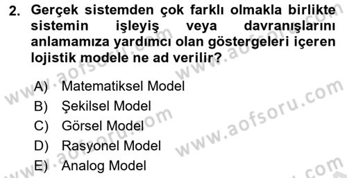 Lojistik Planlama Ve Modelleme Dersi 2021 - 2022 Yılı Yaz Okulu Sınav Soruları 2. Soru