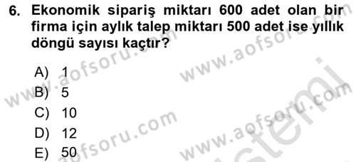 Lojistik Planlama Ve Modelleme Dersi 2021 - 2022 Yılı Yaz Okulu Sınav Soruları 6. Soru