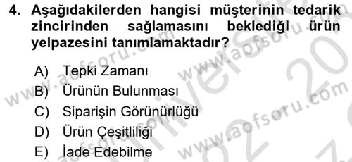 Lojistik Planlama Ve Modelleme Dersi 2022 - 2023 Yılı Yaz Okulu Sınav Soruları 4. Soru
