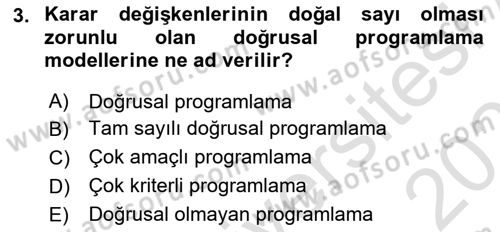 Lojistik Planlama Ve Modelleme Dersi 2023 - 2024 Yılı (Vize) Ara Sınav Soruları 3. Soru