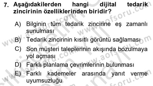Lojistik Planlama Ve Modelleme Dersi 2023 - 2024 Yılı (Vize) Ara Sınav Soruları 7. Soru