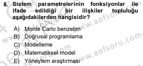 Lojistik Planlama Ve Modelleme Dersi 2023 - 2024 Yılı (Vize) Ara Sınav Soruları 8. Soru