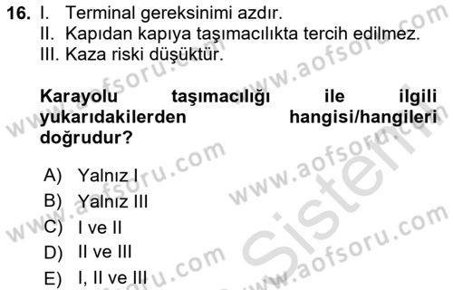Lojistik Planlama Ve Modelleme Dersi 2023 - 2024 Yılı (Final) Dönem Sonu Sınav Soruları 16. Soru