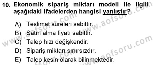 Lojistik Planlama Ve Modelleme Dersi 2023 - 2024 Yılı Yaz Okulu Sınav Soruları 10. Soru