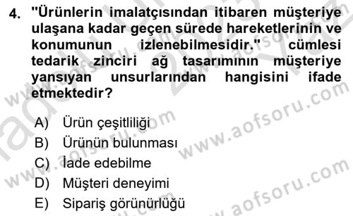 Lojistik Planlama Ve Modelleme Dersi 2023 - 2024 Yılı Yaz Okulu Sınav Soruları 4. Soru