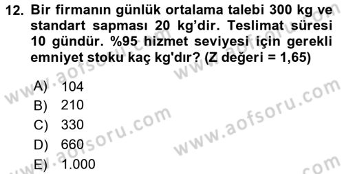 Lojistik Planlama Ve Modelleme Dersi 2024 - 2025 Yılı (Vize) Ara Sınav Soruları 12. Soru