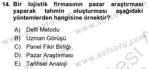 Lojistik Planlama Ve Modelleme Dersi 2024 - 2025 Yılı (Vize) Ara Sınav Soruları 14. Soru