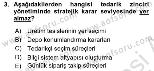 Lojistik Planlama Ve Modelleme Dersi 2024 - 2025 Yılı (Vize) Ara Sınav Soruları 3. Soru