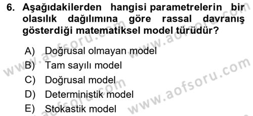 Lojistik Planlama Ve Modelleme Dersi 2024 - 2025 Yılı (Vize) Ara Sınav Soruları 6. Soru
