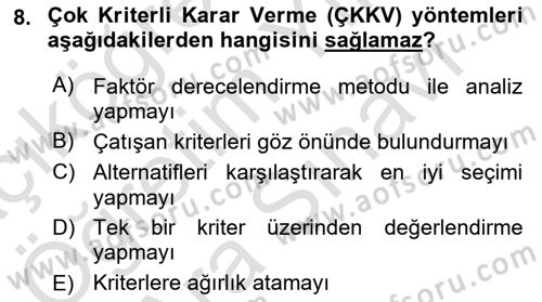 Lojistik Planlama Ve Modelleme Dersi 2024 - 2025 Yılı (Vize) Ara Sınav Soruları 8. Soru