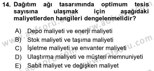 Lojistik Planlama Ve Modelleme Dersi 2024 - 2025 Yılı (Final) Dönem Sonu Sınav Soruları 14. Soru