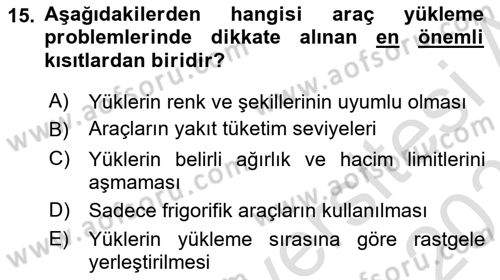 Lojistik Planlama Ve Modelleme Dersi Dönem Sonu Sınavı Deneme Sınav Soruları 15. Soru