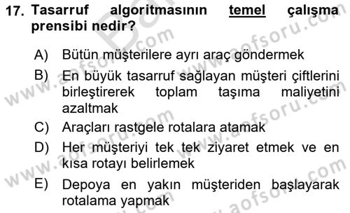 Lojistik Planlama Ve Modelleme Dersi 2024 - 2025 Yılı (Final) Dönem Sonu Sınav Soruları 17. Soru