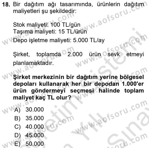 Lojistik Planlama Ve Modelleme Dersi 2024 - 2025 Yılı (Final) Dönem Sonu Sınav Soruları 18. Soru