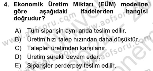 Lojistik Planlama Ve Modelleme Dersi 2024 - 2025 Yılı (Final) Dönem Sonu Sınav Soruları 4. Soru
