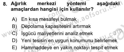 Lojistik Planlama Ve Modelleme Dersi 2024 - 2025 Yılı (Final) Dönem Sonu Sınav Soruları 8. Soru