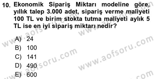 Lojistik Planlama Ve Modelleme Dersi 2024 - 2025 Yılı Yaz Okulu Sınav Soruları 10. Soru