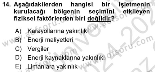 Lojistik Planlama Ve Modelleme Dersi 2024 - 2025 Yılı Yaz Okulu Sınav Soruları 14. Soru