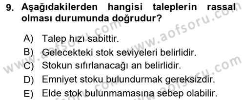 Lojistik Planlama Ve Modelleme Dersi 2024 - 2025 Yılı Yaz Okulu Sınav Soruları 9. Soru
