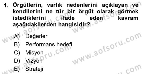Stratejik Performans Yönetimi Dersi 2018 - 2019 Yılı (Vize) Ara Sınav Soruları 1. Soru