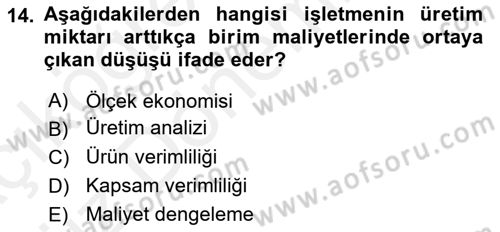 Stratejik Performans Yönetimi Dersi 2018 - 2019 Yılı (Vize) Ara Sınav Soruları 14. Soru