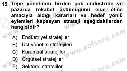 Stratejik Performans Yönetimi Dersi 2018 - 2019 Yılı (Vize) Ara Sınav Soruları 15. Soru
