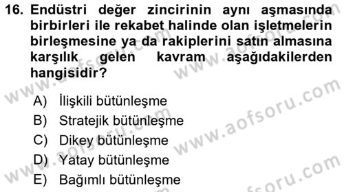 Stratejik Performans Yönetimi Dersi 2018 - 2019 Yılı (Vize) Ara Sınav Soruları 16. Soru