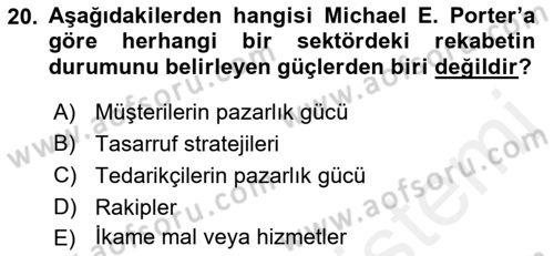 Stratejik Performans Yönetimi Dersi 2018 - 2019 Yılı (Vize) Ara Sınav Soruları 20. Soru