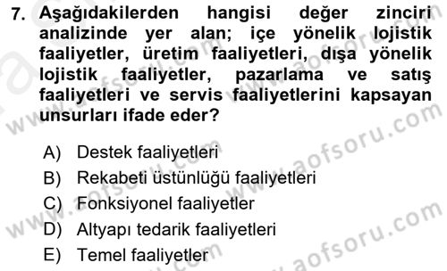 Stratejik Performans Yönetimi Dersi 2018 - 2019 Yılı (Vize) Ara Sınav Soruları 7. Soru