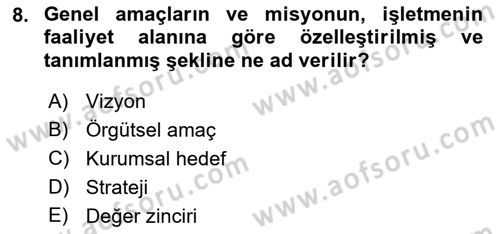Stratejik Performans Yönetimi Dersi 2018 - 2019 Yılı (Vize) Ara Sınav Soruları 8. Soru