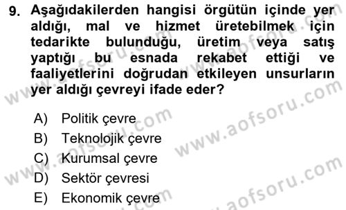 Stratejik Performans Yönetimi Dersi 2018 - 2019 Yılı (Vize) Ara Sınav Soruları 9. Soru