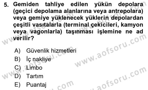 Liman Ve Terminal Yönetimi Dersi 2018 - 2019 Yılı Yaz Okulu Sınav Soruları 5. Soru