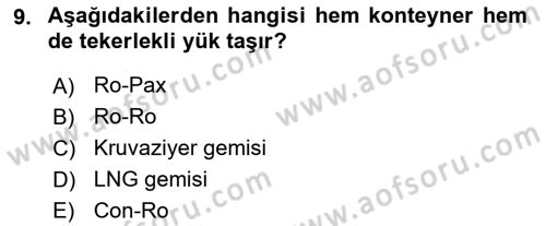 Liman Ve Terminal Yönetimi Dersi 2018 - 2019 Yılı Yaz Okulu Sınav Soruları 9. Soru