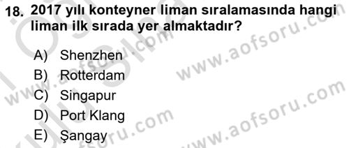 Liman Ve Terminal Yönetimi Dersi 2020 - 2021 Yılı Yaz Okulu Sınav Soruları 18. Soru