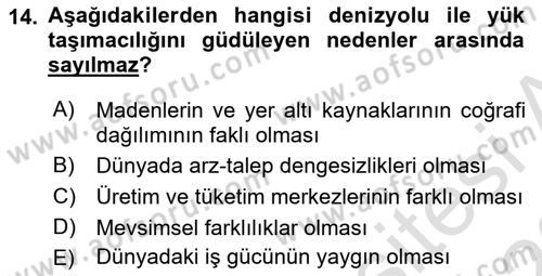 Liman Ve Terminal Yönetimi Dersi 2021 - 2022 Yılı (Vize) Ara Sınav Soruları 14. Soru