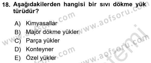 Liman Ve Terminal Yönetimi Dersi 2021 - 2022 Yılı (Vize) Ara Sınav Soruları 18. Soru